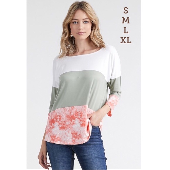 MomMe And More Tops - NEW XL Womens Tie Dye Stripe Top White Green Pink